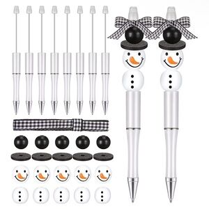 🆕 Beadable Pens Bulk Winter Bead Pens and Snowmen Wooden Beads